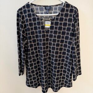 Jones New York Black, Brown and White Checkered Blouse Sz M